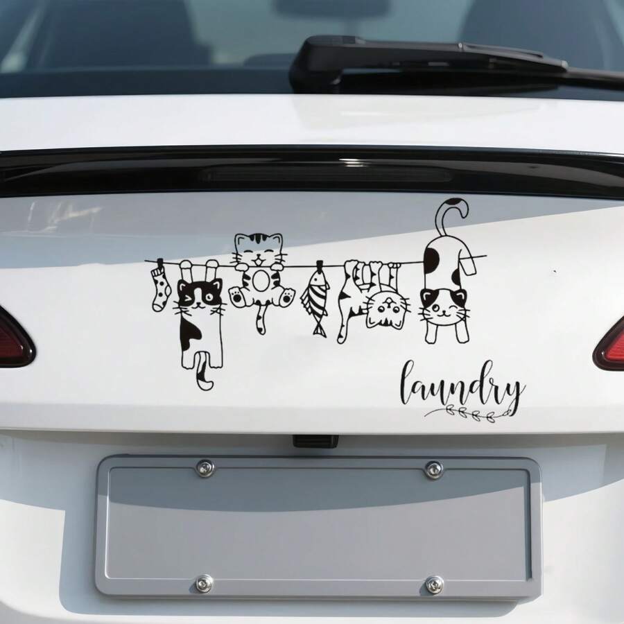 Pegatinas de vinilo con diseños lindos de gato y pez en forma de dibujos animados - Adecuadas para coches, camiones, SUV, portátiles, ventanas y motocicletas - Pegatinas duraderas y resistentes a los arañazos (1 hoja) - A - Ver 1