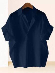 Blusa de Mujer de Diseño Francés Elegante y de Alta Gama con Manga Holgada Tipo Murciélago y Cuello Reversible - azul real - Ver 6