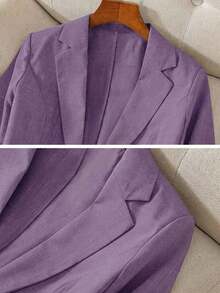 Blazer de lino de 3/4 de manga con cintura ajustable, diseño de botones, adecuado para ir al trabajo, eventos formales, fiestas elegantes, ropa de oficina - Primavera, Verano, Otoño - Morado 2 - Ver 4