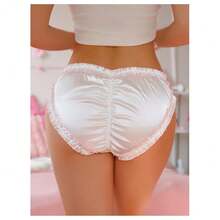Women's Satin Bow Panty Lace Trim Low Rise Cute Bikini Underwear Silky Panty Brief - 白色 - 查看 3