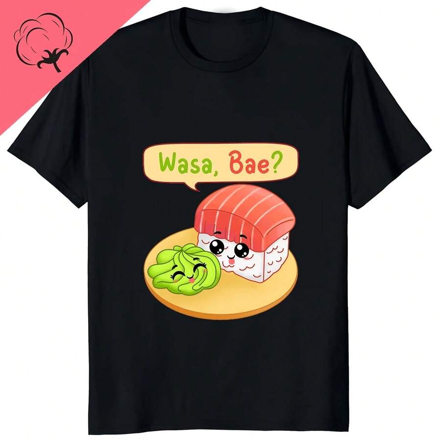 Camiseta de algodón con estampado de dibujos animados Kawaii para hombre, ropa de calle Hipster, Hip Hop, ropa informal, camisetas suaves y cómodas, Sushi y Wasabi, gran oferta - forma - Ver 1