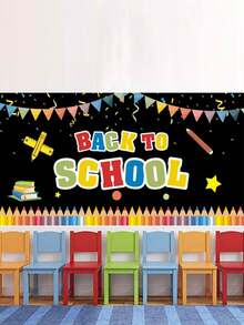 1pc - Welcome Back To School Classroom Decorative Backdrop Baby Shower. - Multicolor - View 8
