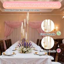 Vincidern Bộ 2 chân nến mạ vàng dùng trang trí trung tâm tiệc cưới, chân nến kim loại 7 tay cao 48 inch có chụp đèn bằng acrylic dùng cho tiệc tốt nghiệp, tiệc Ngày của cha, nến LED hình nón - Chân nến kim loại - Xem 10