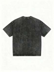 Washed Grey Short-Sleeved T-Shirt With A Loose Fit, Vintage Urban Style, Basic, Breathable And Comfortable For The Skin In Summer. - 黑色 - 查看 3