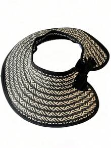 1 pièce Chapeau visière en paille de style à la mode pour femmes, chapeau de plage et de soleil, chapeau d'extérieur polyvalent et confortable, accessoire indispensable pour les voyages, les vacances, les fêtes de plage et les sorties quotidiennes - Multicolore - Voir 5