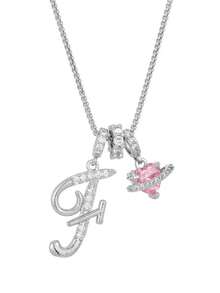 1 pieza Collar de acero inoxidable dorado con colgante de corazón rosa, letra personalizada y circonita cúbica exquisita, collar con letra de nombre simple, regalo de moda para novia, mamá, familia, amiga, hija, adecuado para aniversario, Día de San Valentín, Día de la Madre, cumpleaños, graduación, uso diario, boda, baile de graduación - Plateado - Ver 9