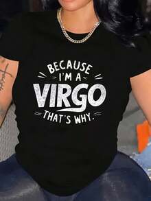 PremiumCamiseta de talla grande para mujer con el signo de la Virgo - 100% algodón, cuello redondo, manga corta, estampada con "Soy Virgo", 180 g/m², camiseta casual para uso diario, lavable a máquina, cómoda y linda para todas las estaciones.Nueva llegada - Negro - Ver 1