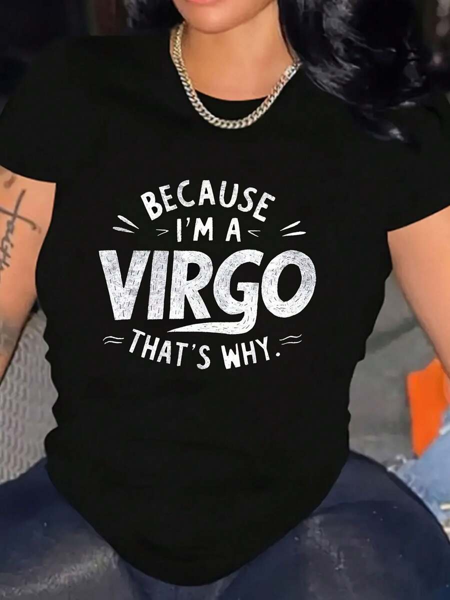 PremiumCamiseta de talla grande para mujer con el signo de la Virgo - 100% algodón, cuello redondo, manga corta, estampada con "Soy Virgo", 180 g/m², camiseta casual para uso diario, lavable a máquina, cómoda y linda para todas las estaciones.Nueva llegada - Negro - Ver 1
