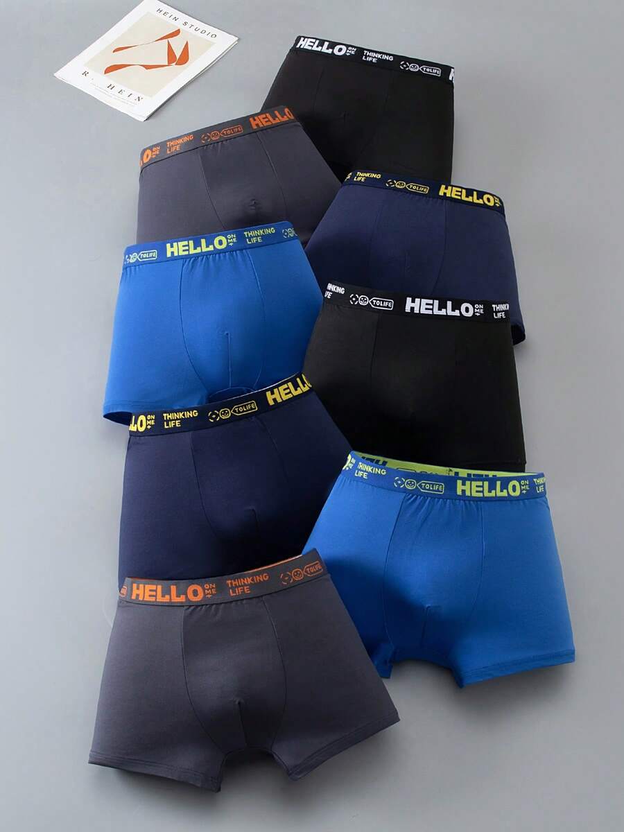 Teenager Jungen Buchstaben Muster Lässig Alltag Boxenshorts 8 Stücke/Packung - Verschiedenfarbig - Übersicht 1