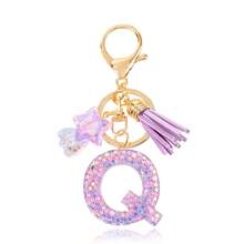 1 Pc Cute Purple Glitter Letter Keychain, Initial Resin Keyring With Tassel & Star Charm, Fashion Aesthetic Purse & Car Key Accessory - Purple - View 38