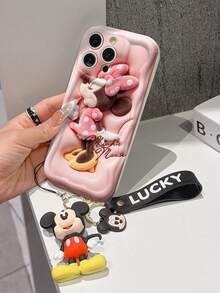 Disney Mickey Mouse Phone Case With Mickey Charm And Lanyard - Cute Mickey Protective Case With Bandana Style And Cheese Textured Background Design, Beaded Bracelet For Easy Carrying, Compatible With IPhone 17, 16, 15, 14, 13, 12, 11 Pro Series, Ideal For Birthdays, Holidays, Anniversaries, Graduation Gifts, Or Any Special Occasion To Surprise Family, Friends, Classmates, And Loved Ones. - White - View 4