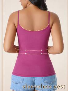 CELILIN Camiseta de tirantes 2 en 1 para mujer, vestido interior versátil, camiseta interior transpirable y ajustada para ir al trabajo y citas - Rosa Fucsia - Ver 3