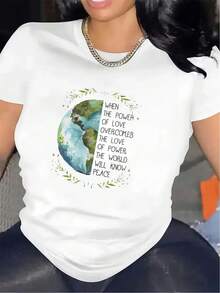 Soft 100% Cotton T-Shirt With An Inspiring Earth Design | Ideal For The Home Office Or Casual Wear, Durable And Comfortable Fabric, Perfect Gift For Peace Lovers, Stylish And Lightweight T-Shirt For Everyday Wear, Crew Neck, Medium Stretch Fabric, Breathable Cotton T-Shirt, Goes With Everything. - 白色 - 查看 7