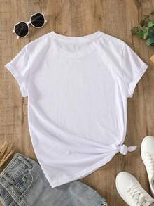 Camiseta suelta con estampado de girasoles para mujer, Tops asequibles para primavera y verano - Blanco - Ver 5