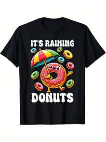 Suave Camiseta de Verano 2026 de Manga Corta con Estampado de Donuts, Disponible en Estilo Unisex para Hombres y Mujeres, Hecha de Tela de Algodón, Blusas Elegantes para Dama - Negro - Ver 7