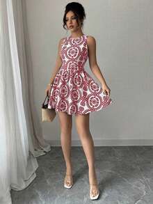 Vestido corto sin espalda para mujer, minimalista y de moda, adecuado para el verano - Rojo - Ver 3