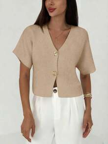 Cárdigan delgado de mujer con contraste de color retro, adecuado para salidas, estilo callejero, aeropuerto, vacaciones en la playa, viajes al trabajo, fiestas de boda, festivales, estilo bohemio, romántico y elegante - Albaricoque - Ver 4