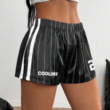 Women's Summer Festival Streetwear Athleisure Y2K Game Day Striped Satin Fabric Baggy Elastic Waistband Sweater Shorts Athletic Shorts Women Black And White Striped Shorts - Rosa - Ver 3