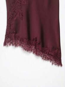 Nuevo Top de estilo lencería con decoración de encaje de moda europea para mujer, estilo veraniego - Carmesí - Ver 6