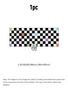 1块1000克厚防起球长方形黑白棋盘格纹仿羊绒地毯，防滑柔软绿色地毯，厚实防滑，脚感舒适。适用于卧室/宠物区。 - A - 查看 19