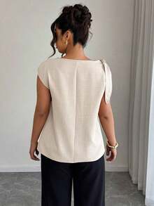Camisa sin mangas de lino y algodón en beige con lazos en los hombros: informal para vacaciones, elegante para usar en la calle, adecuada para la oficina - Blusa talla grande para primavera y verano - Albaricoque - Ver 2
