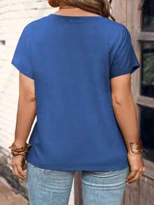 Camiseta de manga corta con botones talla grande - azul real - Ver 2