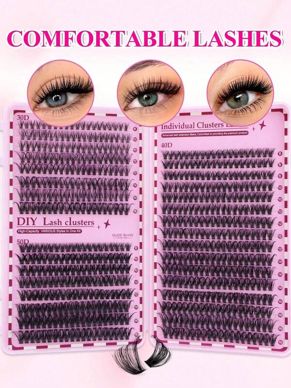 640pcs Cluster Design, D-Curl Lashes, 30D+40D+50D Mixed Lashes, 8-16mm Cluster D-Curl Individual Lashes, Soft & Fluffy, Mini Travel Size Lashes, Suitable For Home Use