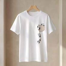 Camiseta de manga corta con cuello redondo para mujer talla grande, con estampado de cuerda de escalada de panda de dibujos animados, de estilo japonés, fresca, linda y divertida. Suave y adorable, de moda para primavera y verano, adecuada para uso casual diario, ir al trabajo, la escuela, citas y salidas. Blanco - Multicolor - Ver 8