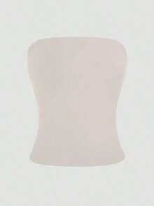 Camiseta sin tirantes sexy básica, top tubo blanco elástico de unicolor y ajustado a la moda, adecuado para todas las estaciones y uso casual en verano - Albaricoque - Ver 5
