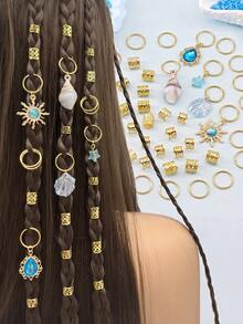 45pcs Baroque Style Ocean Element Hair Accessories, Suitable For Summer Ball, Party, Music Festival Hair Decoration - Gold - View 2