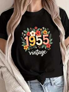 Camiseta de Mujer Estilo Vintage 1955 con Estampado Floral, Manga Corta, Cuello Redondo, Estilo Casual, con Flores Multicolor Verde Vibrante, Tela de Elasticidad Media, Lavable a Máquina, para Primavera y Verano, Camisetas de Mujer, Ropa de Primavera, Camisa Estilo Retro, Material No Transparentehttps://Static. Lingvisions. Com/9025575124495241216/9034266448142538481/9034283126877331434/1765860032556_6101285002891765860032556. JpegAdecuado para primavera, verano y otoño - Negro - Ver 1