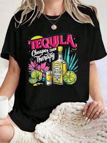Altamente recomendado, camiseta divertida de algodón 100% con diseño retro de tequila, más barata que una terapia, fácil de combinar. - Negro - Ver 7