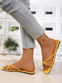 Sandal đế thấp gót thấp chống trượt mũi vuông kiểu retro có nơ dành cho nữ - Màu vàng - Xem 4