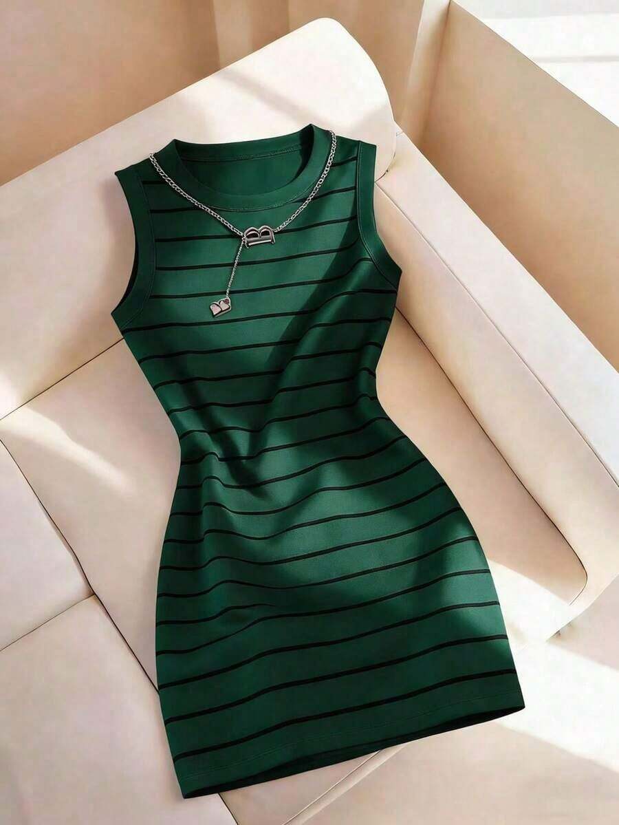 Vestido básico casual de ajuste ceñido con estampado de bloques de color y rayas - Multicolor 2 - Ver 1