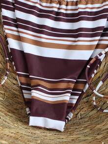 Ensemble de bikini à bretelles rétro marron et blanc rayé, maillot de bain 2 pièces à la mode et sexy pour les vacances à la plage, essentiel pour le printemps/été 2026, design polyvalent et élégant convenant pour les fêtes d'anniversaire, le fitness, le port quotidien décontracté, les voyages - Multicolore - Voir 6
