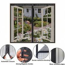 Magnetic Anti-Mosquito Mesh Screen, Window Mosquito Net, High-Density Polyester Fiber Mesh Screen, Magnetic Closure Mesh Door And Window To Prevent Mosquitoes And Flies, With Hook And Loop & Nails - Black - Black - View 3
