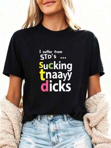 Camiseta "Sufro de ETS: Chupando Demasiadas Penes", Camiseta Divertida, Sudadera con PTSD, Humor Adulto, Ofensiva, Humillante, Inapropiada, Playera - Negro - Ver 3