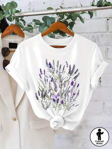 Talla Grande - Talla Grande - Top Casual de Talla Grande con Cuello Redondo y Estampado Floral de Manga Corta, Verano y Primavera, Ropa de Talla Grande para Mujer - Blanco - Ver 2