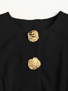 delgado sin mangas para mujer con botones metálicos grandes de estilo minimalista francés - Negro - Ver 4