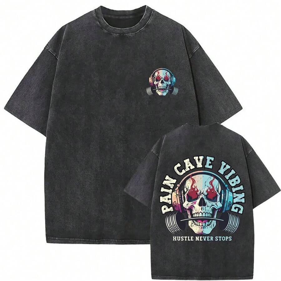 Playera oversize divertida para hombre y mujer estilo vintage lavado estampado de esqueleto y gimnasio para entrenamiento casual fitness chicas ropa de hombre camiseta de mujer blusas para mujer algodon duradera uso diario con envio nacional - Burdeos - Ver 1