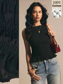 Camiseta de tirantes casual a cuadros para mujer en verano - Negro 2 - Ver 2