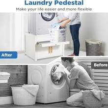 YODOLLA Metal Washing Machine Stand With Drawer & Pull-Out Shelf, 320KG Capacity Laundry Pedestal For Washer Dryer - White - View 4