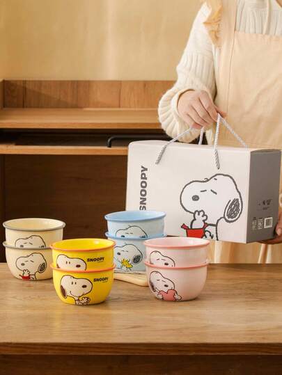 SNOOPY 史努比花生漫画4件套陶瓷碗，可爱卡通饭碗，带礼盒，4种款式/颜色，可微波炉加热，送礼佳品