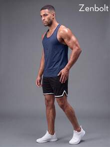 ZULIZ Áo tank top không tay Zenbolt dành cho nam, kiểu dáng racerback, với họa tiết hình học, phom dáng cổ điển thoải mái, đa năng, thích hợp cho tập luyện thể thao, hoạt động thể thao và đi chơi hàng ngày. - Màu xanh hải quân - Xem 3