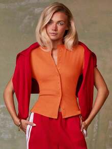 Cárdigan rojo casual para mujer - Naranja - Ver 7