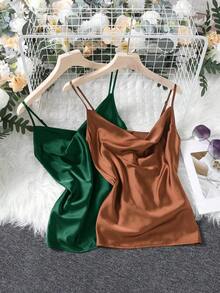 Clasi Camisola de cuello drapeado de 2 piezas para mujer para el verano - Verde Oscuro - Ver 6