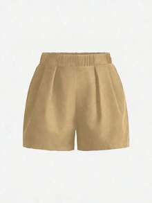 Pantalones cortos casuales de unicolor para mujer talla grande, versátiles para el verano - Caqui - Ver 3