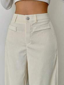 a Pantalones con bolsillo y cremallera de unicolor de poliéster, adecuados para uso diario en primavera, otoño e invierno, color negro - Albaricoque - Ver 7