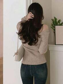 Blusa casual de mujer de punto acanalado con botones y manga corta - Marrón Mocha 2 - Ver 2