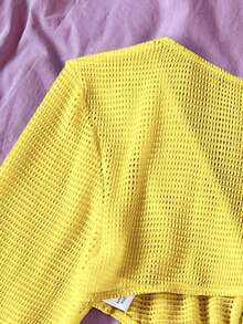 Vestido camisa de mujer con cuello en V, recorte en la cintura y manga larga - Amarillo - Ver 4